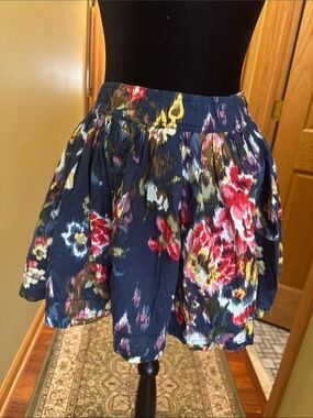 Vintage Abercrombie & Fitch Navy Floral Circle Skirt with Red and Yellow Accents